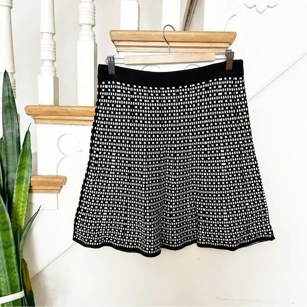 Max Edition Black White Print Cotton Blend A-Line Skirt Size Large L